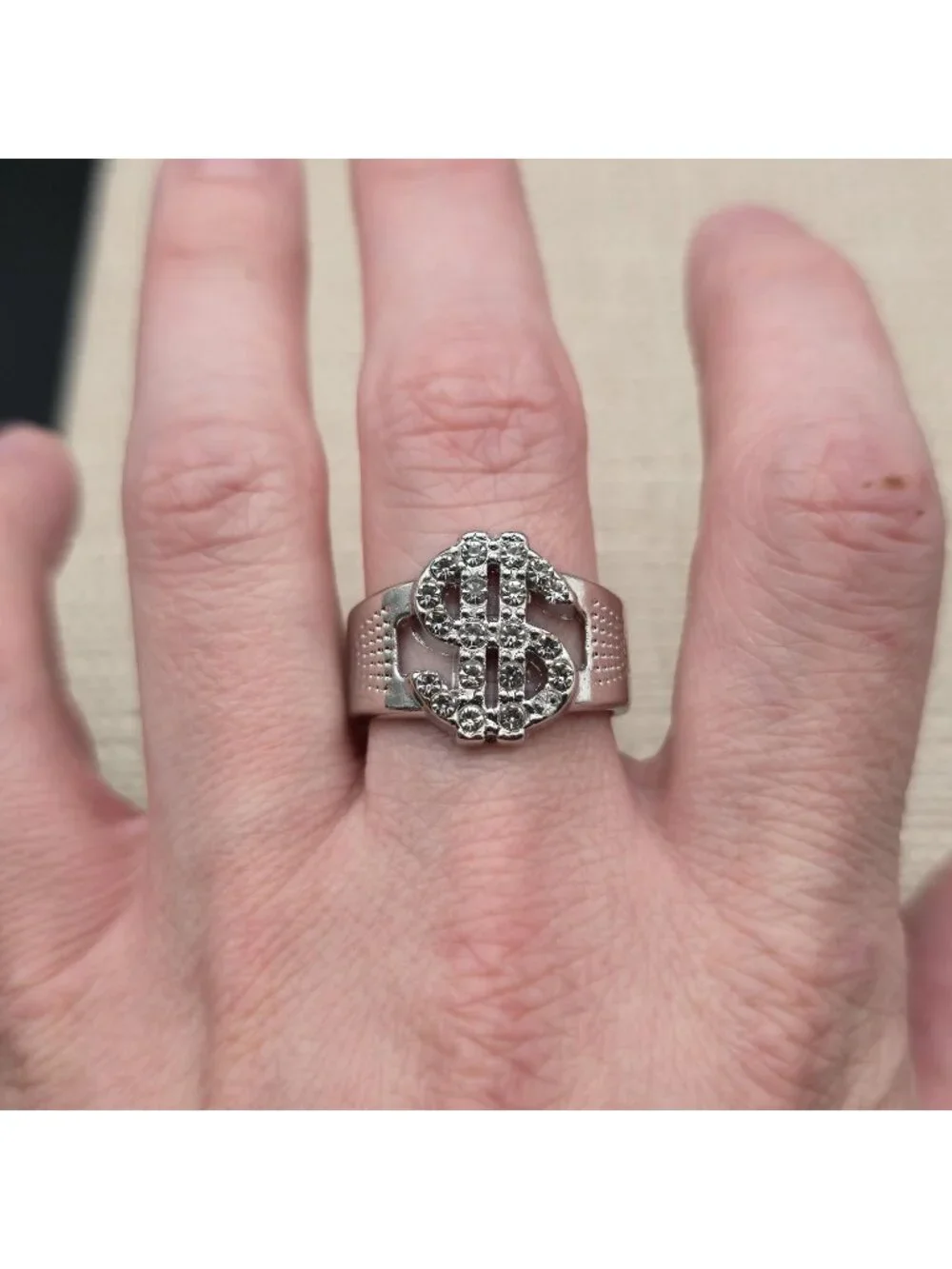 Size 10.75 Iced Out Dollar Sign Ring for Men - Hip Hop Band Ring A8104